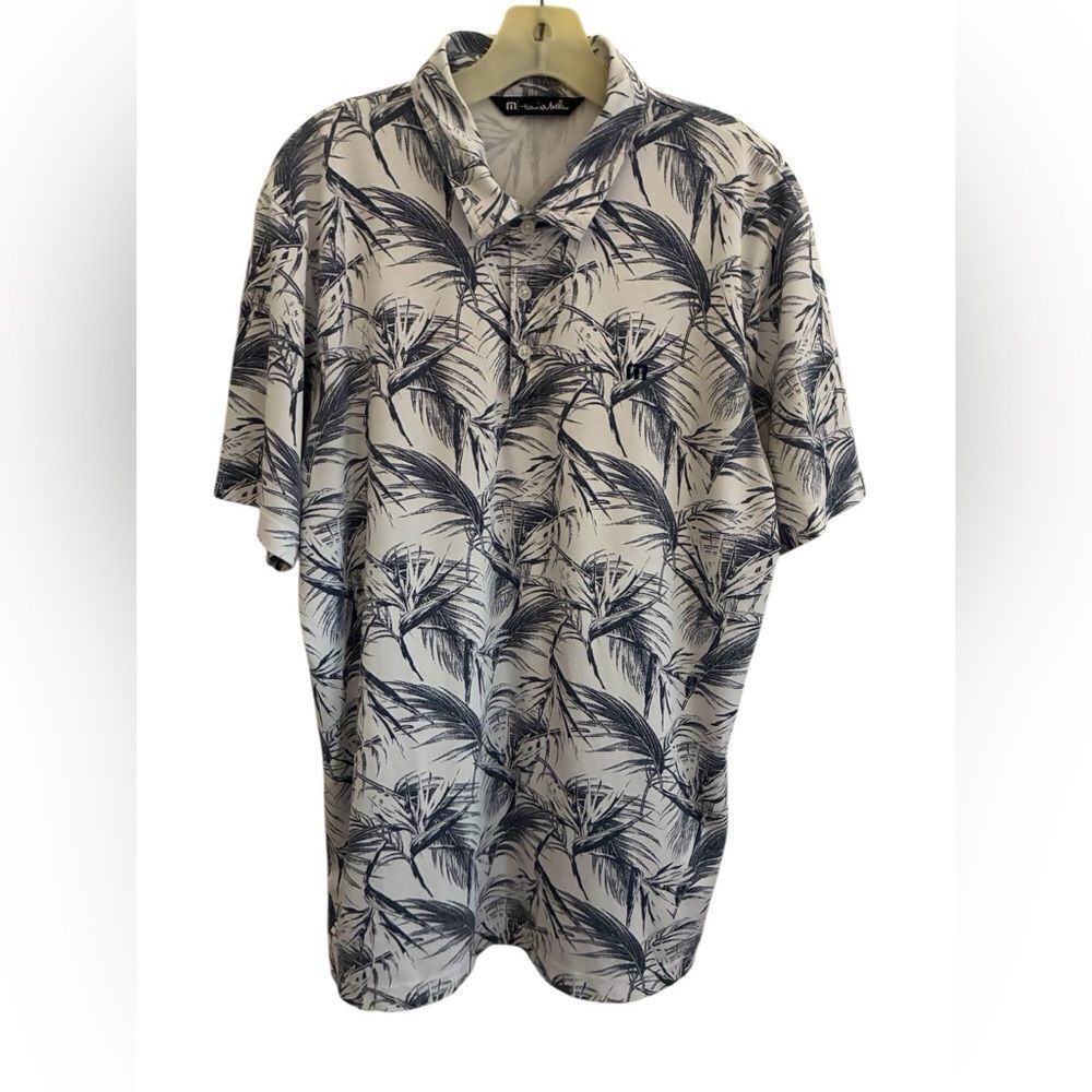 Travis Mathew Black and White Tropical Print Shirt Men’s Size XL